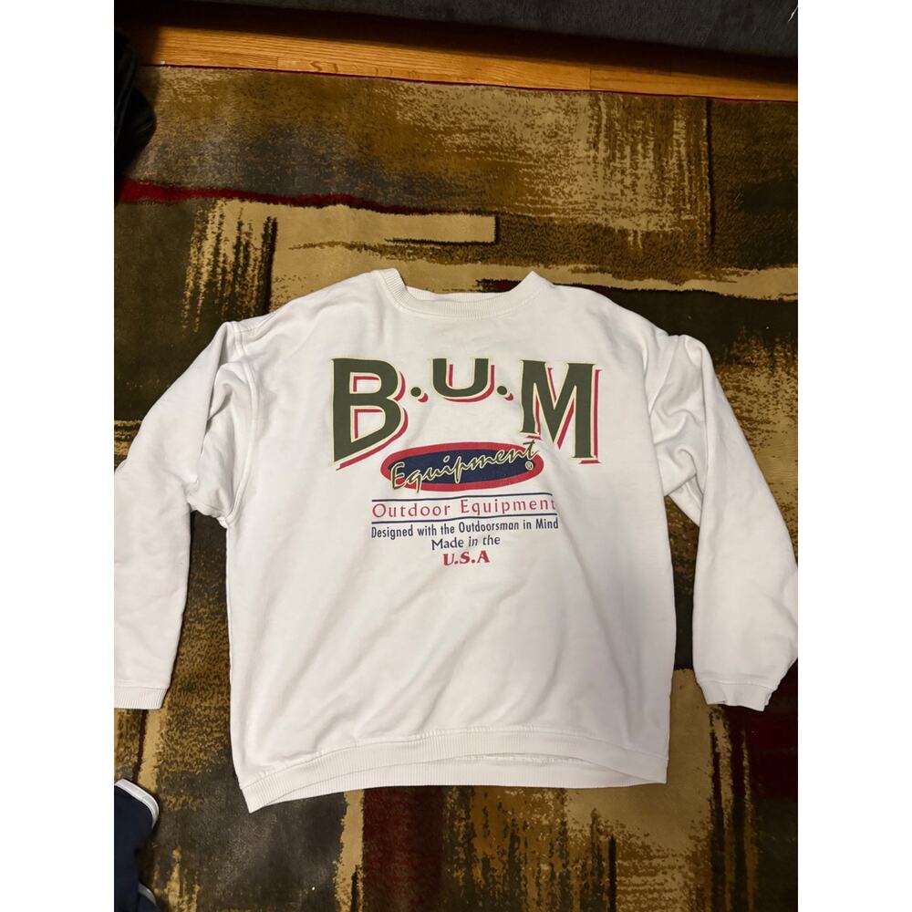 Vintage B.U.M. Equipment Outdoor USA Crewneck Sweatshirt XL White Made in USA